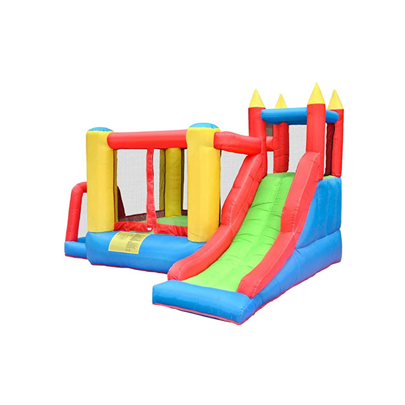 Small blow up bounce house outdoor castle slide with basketball hoop